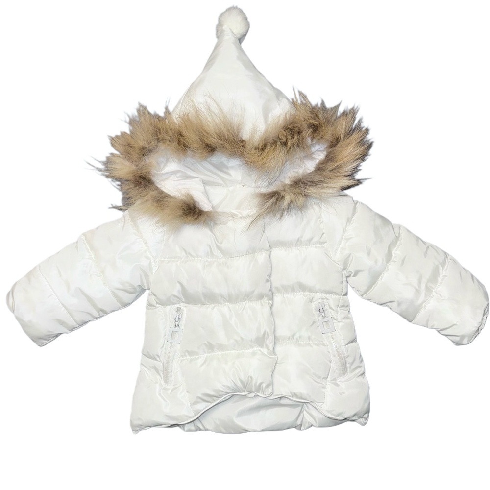 Baby/Toddler Girls Hooded White Puffer Coat Size 80/9-12 Months